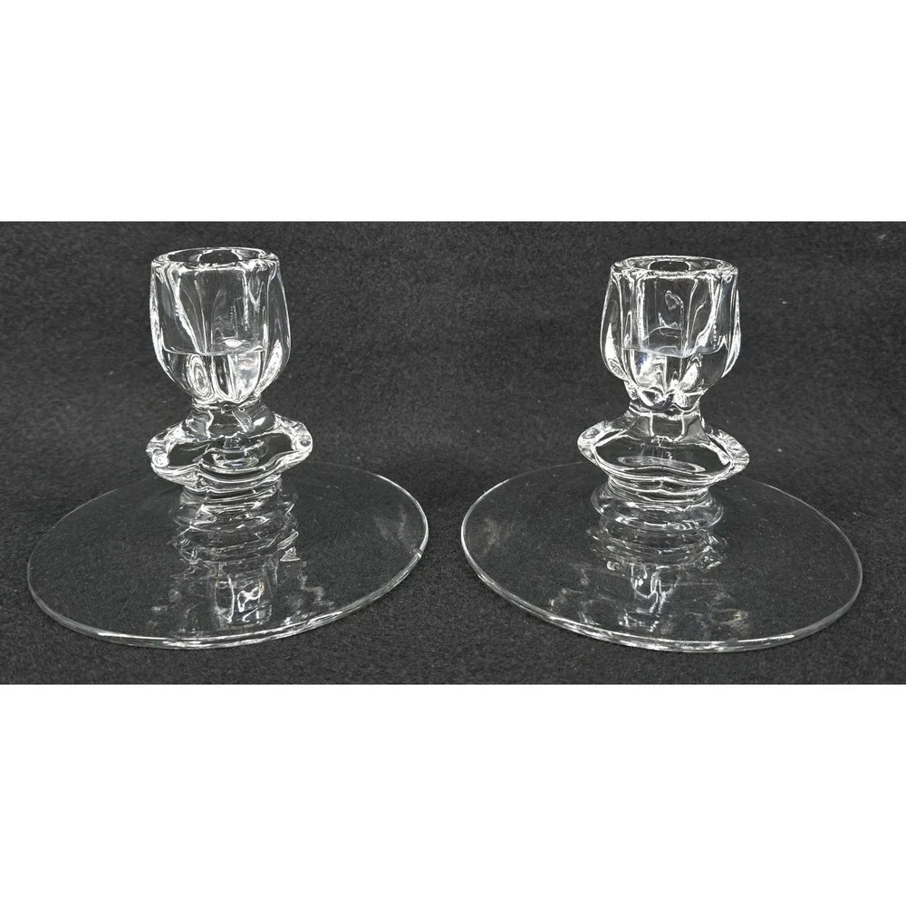 2 Vtg Duncan Miller Canterbury Glass Taper Candle Holders 1940s 4.5x3.25